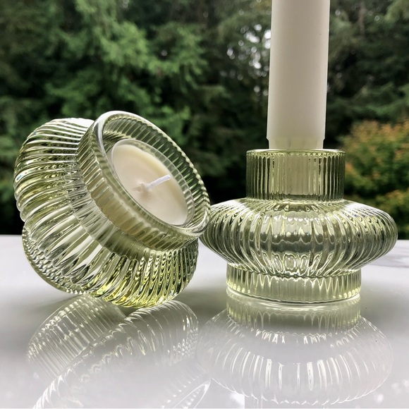 H&M Other - 💚 NEW SET OF RIBBED GLASS CANDLE HOLDERS